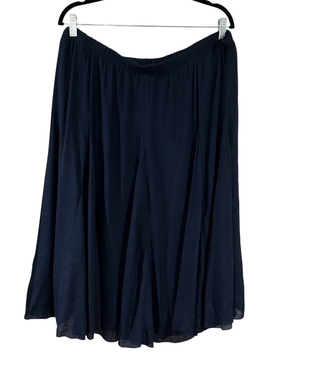 Westport Sheer Overlay Full Pull On Skirt in Navy Fully Lined Plus Size 2X EUC